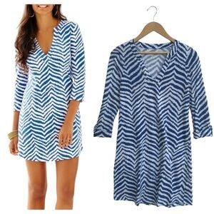 Lilly Pulitzer Blue and White Women's Mini Dress M